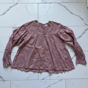 Anna Sui x Uniqlo Peasant Top Dusty Rose Thin Lightweight Cotton Ruffle Tunic XS